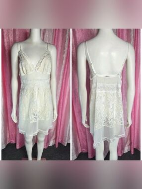 Lina Donatella Feminine Ivory Cream Lace Babydoll Lingerie Nightgown Size XL